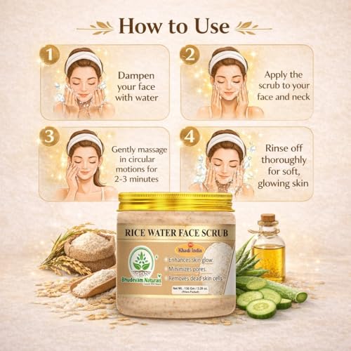 Image of Khadi Rice Water Face Scrub with Natural Exfoliating Beads | Brightening & Hydrating Scrub for Glowing Skin | Gentle Exfoliation, Deep Cleansing | For All Skin Types - 150GM
