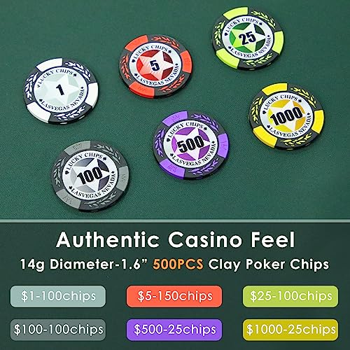 Oriengear Poker Chip Set With Denominations, 500 Pcs 14 Gram Clay Composite Casino Chips With Abs Case & 2 Decks Of Playing Plastic Cards, For Texas Holdem Blackjack Gambling Games #TOP1