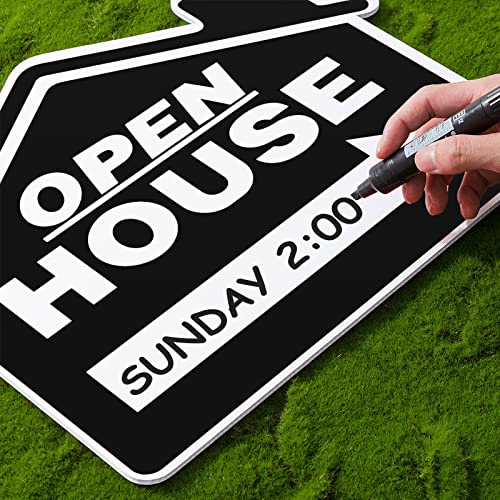 4 Pieces Open House Signs For Real Estate 12 X 16 Inch Double Sided Yard Signs With H Wire Stakes Large Open House Signs With Directional Arrows Real Estate Agent Supplies (Black) #TOP5