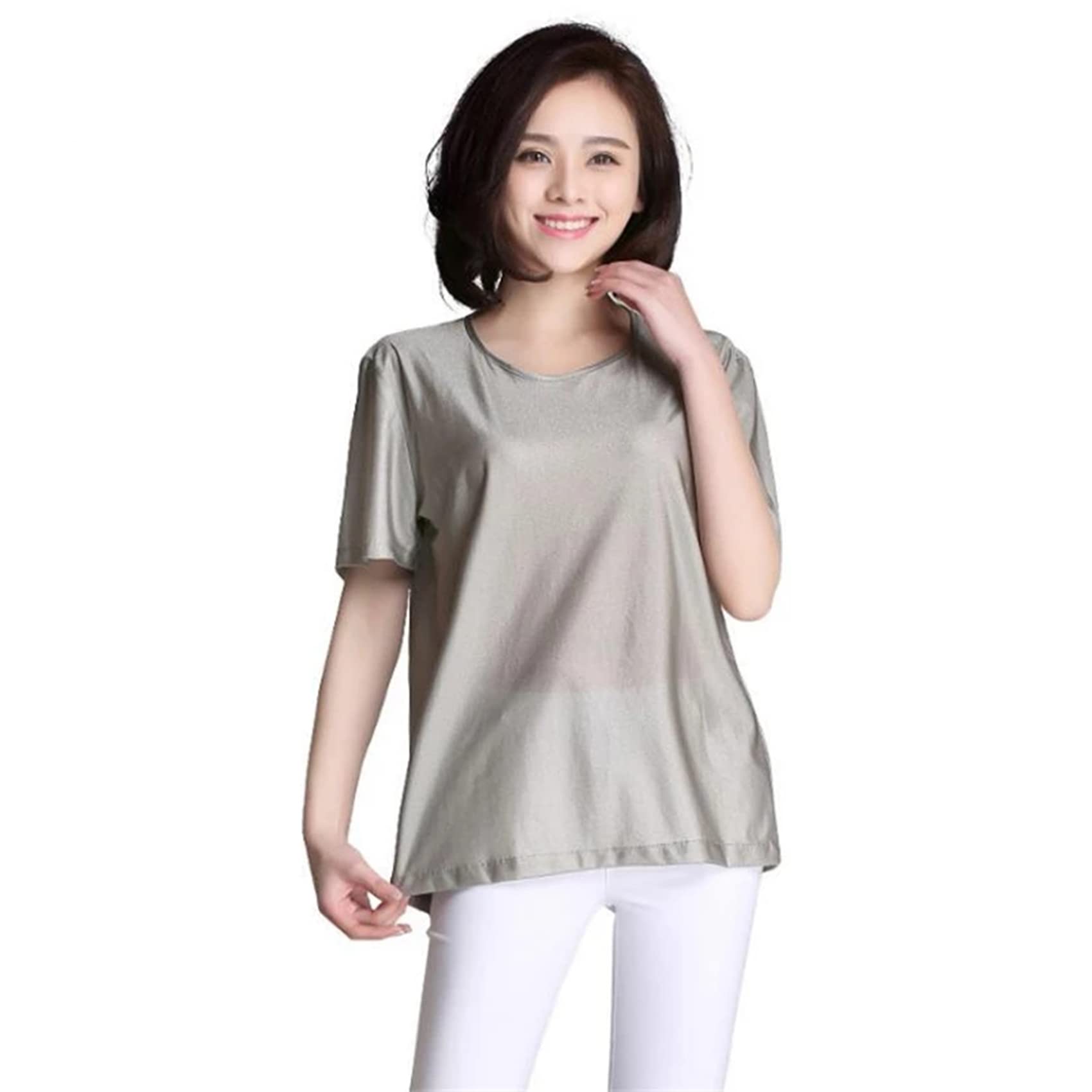 T-Shirt da Donna di Protezione dalle Radiazioni 5G, 100% in Fibra d'Argento Wave elettromagnetica Onda RFID Schermatura EMF Vestiti da Protezione EMF, RF/Microonde Protezione