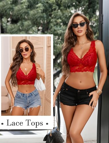 Image of Avidlove Bralettes for Women Lace Bra Non Padded Longline Bralette Deep V Triangle Sexy Everyday Lingerie Bras