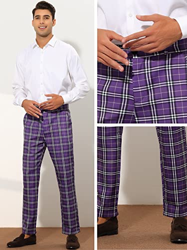 Lars Amadeus Plaid Dress Pants for Men's Straight Fit Flat Front Office Checked Pattern Trousers4