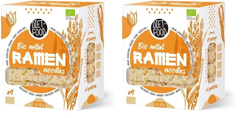 DIET-FOOD Bio Ramen Hirsennudeln Glutenfrei Vegetarisch und Vegan Lebensmittel Fettfrei Sojafrei Glutenfreie Wasserlöslich Diätnudeln Niedriger Kaloriengehalt 280 g (Packung mit 2)