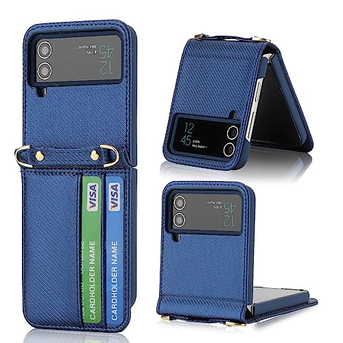 Protection anti-chute Samsung Z Flip 4 lanière cuir ENILSA housse arrière bleu