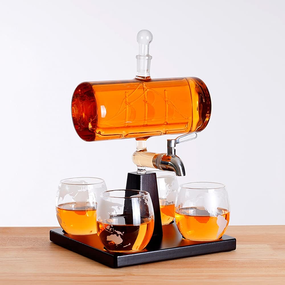 Whiskyfles, glazen oorlogsschip karaf 350 ml, elegante