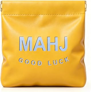 Lucky Mahjong Dice Bag, Pinch-to-Open Mahjong Coins Purse, Yellow | PU Leather Material, Portable Mahjong Dice Pouch, Storage Bag for Mahjong Dcies and Small Accessories, Mahjong Party Gift