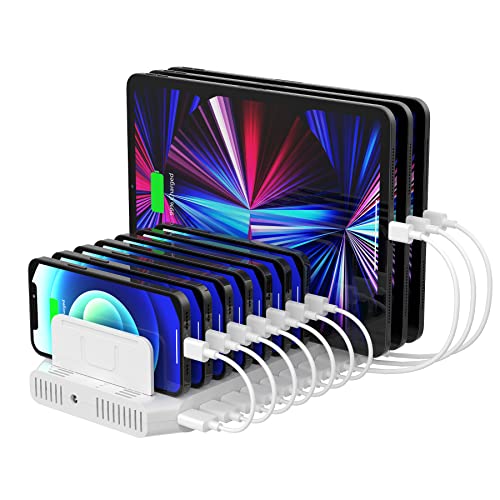 Ladestation mehrere Geräte, Unitek 60W 10 Port USB Ladestation für mehrere Geräte mit QC3.0 und einstellbaren Teiler, Multi Handy Ladestation Organizer für Handys, Tablet und Andere USB Geräte Cover