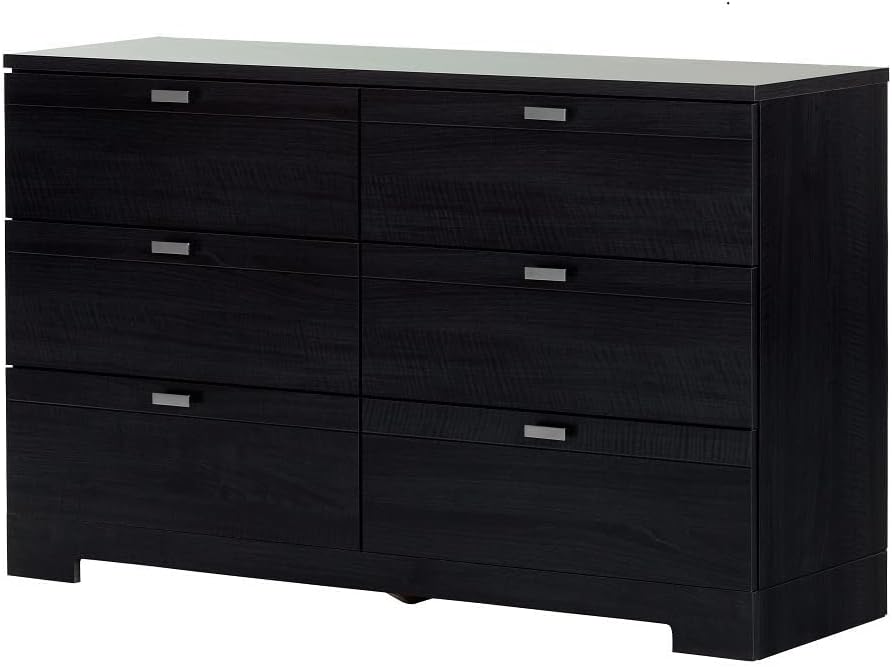 South Shore Reevo 6-Drawer Double Dresser, Black Onyx with Matte Nickel Handles