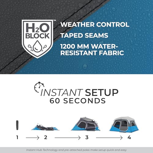 CORE 6 Person Instant Cabin Tent with LED Lights | Large Family Lighted Pop Up Tent for 60 Second Camp Setup | Included Storage Pockets for Camping Accessories - Thumbnail 5