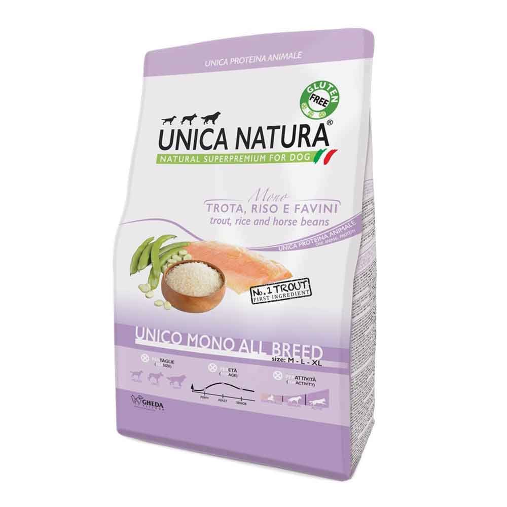 Crocchette cani - UNICA NATURA: Unico mono all breed 2,​5kg - trota -​gluten free