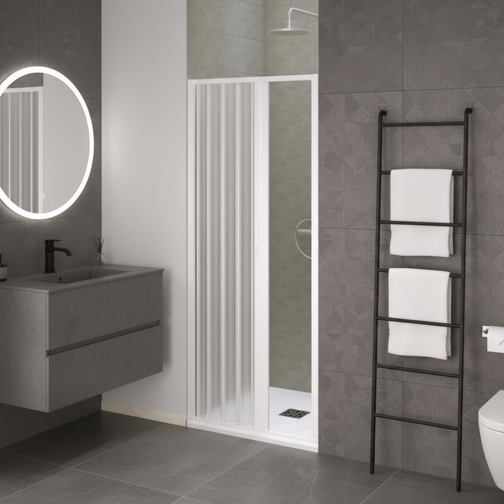Parete doccia Armonibox Point a soffietto in PVC, Anticalcare, Riducibile, Resistente agli urti, Kit completo, Bianco pastello H 185 cm (bianco, 100x185)