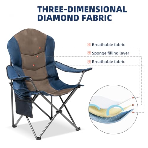 Foristrail 2 Pack Folding Camping Chairs for Adults - High Back Padded Portable Outdoor Lawn Chairs 400lbs Capacity, Adjustable Armrests - Lightweight Camp Chairs Set (Blue & Brown) の商品画像 4