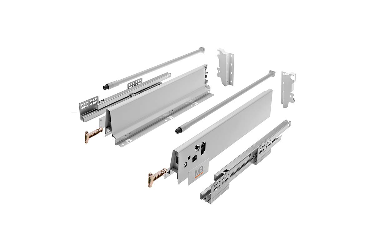 GTV - Sistema di Cassetti Modern Box, Set Guide Scorrevoli per Cassetti, Set di Cassetti, Portata fino a 40 kg, Sincronizzazione del Percorso Delle Guide, L=450mm H=146 mm, Grigio