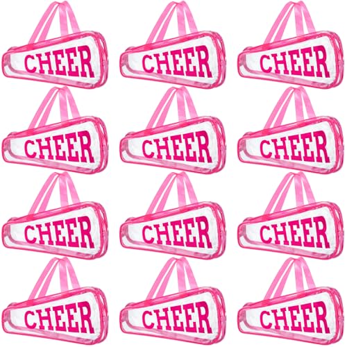 12 Pcs Clear Cheer Bag Bulk Cheer Gift for Team 11 x 5.3 PVC Cheerleading Gift Waterproof Portable Cheerleader Tote Cheerleading Travel Duffel Packet for Teammate Sport Party Supply(Pink)