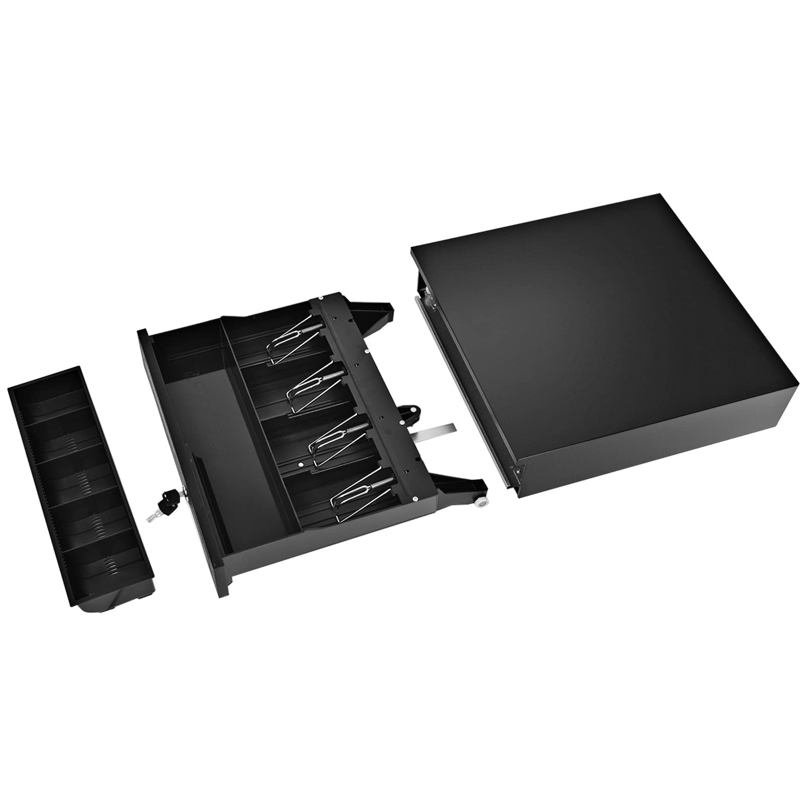 SOARS Kassenschublade elektrisch, Kassenlad mit 5 Münz & 5 Scheinfächern | Geldlade mit elektrischer & manueller Öffnung, Geldbox Geldkassette, 40,5 x 42 x 10 cm, Schwarz