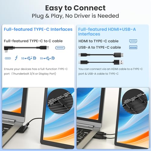 Image of Redalf 16 inch Portable Monitor, 1200P FHD Ultra Slim Laptop Screen Extender, 360Rotating Detachable Stand, Plug & Play Travel Dual Monitor for Laptop /Wins /MacOS /Phone