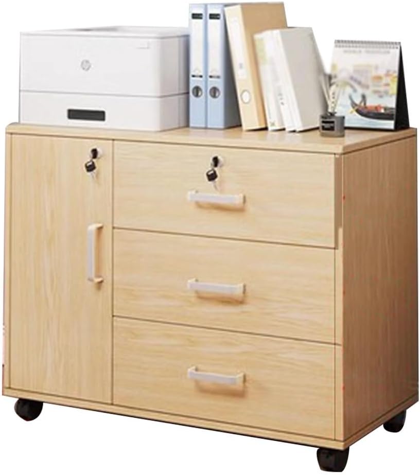 Storage Box Storage Cabinet，Modern Mobile File Cabinet Furniture with MDF Material Printer Stand for Home Office Commercial Grade Beige 60x37x57cm