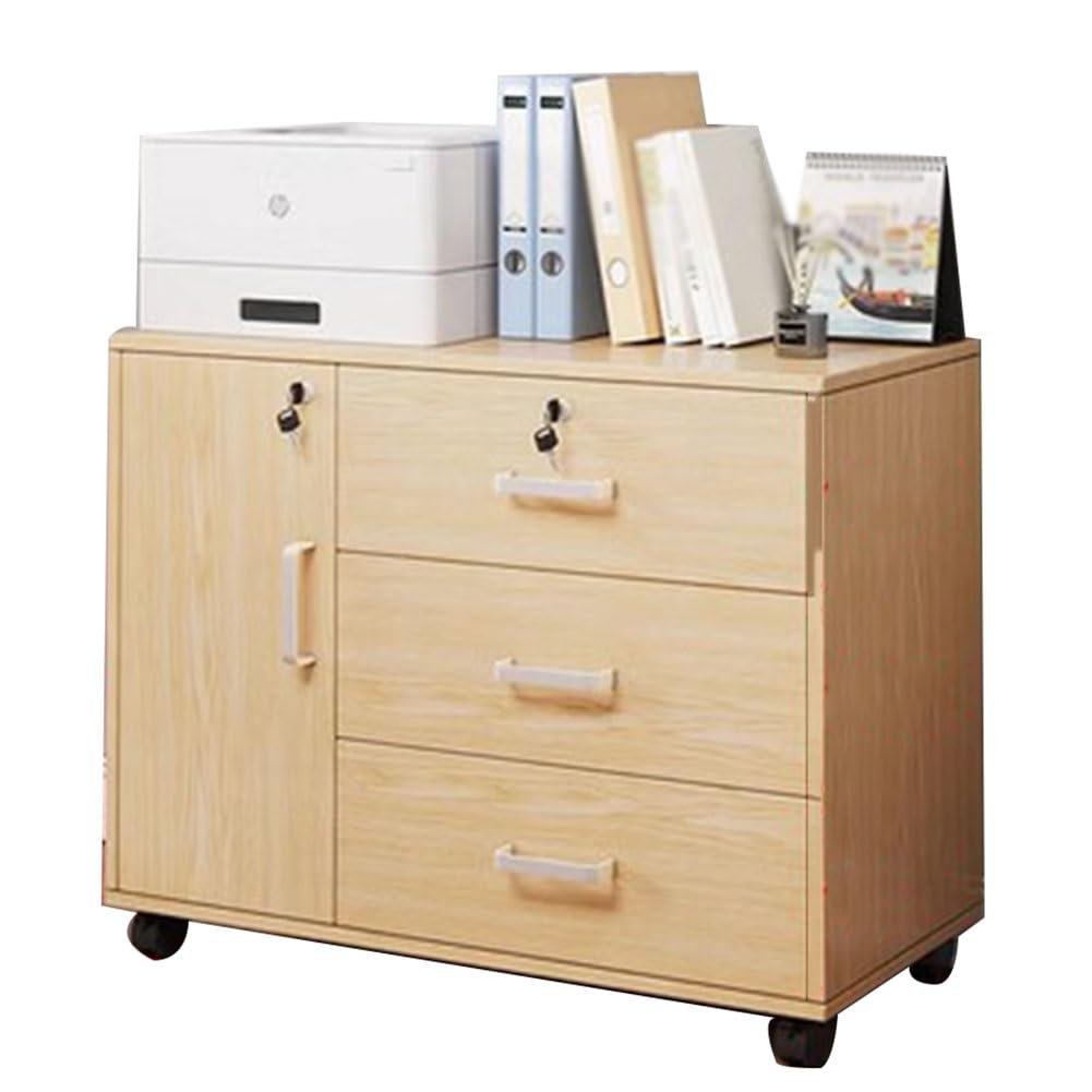 Aioneer Beige Mobile File Cabinet Mdf Material Printer Stand Home Office Furniture Commercial Quality Rolling Storage For Office Organization Stylish And Functional Solution-60X37x57cm