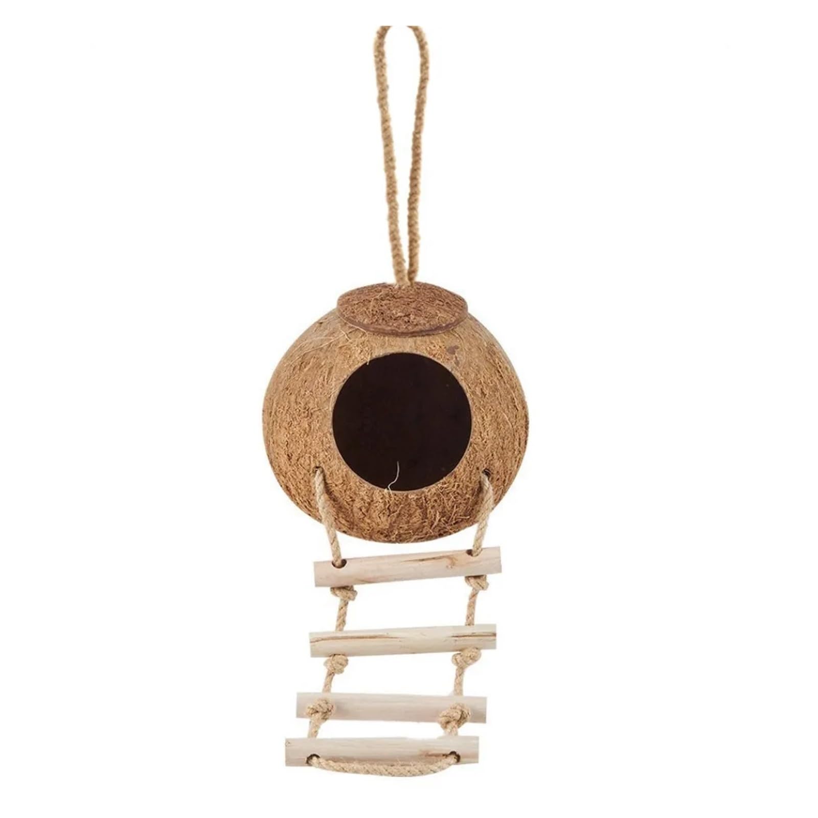 Nido de pájaro de Concha de Coco Jaula for pájaros de Coco Duradera y Transpirable con Escalera, escondite for Loros, Resistente a mordeduras hámster(-L-Rough Surface)
