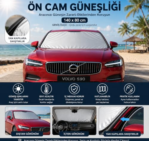 4 Mevsim Araba Ön ve Yan Cam Güneşliği, Araç İçi Güneşlik, 140-80 cm