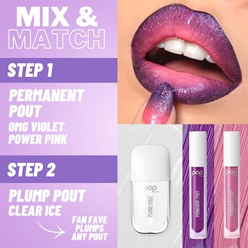Pop Beauty Plump Pout Clear Ice | Plumping Lip Oil, Hydrating Lip Gloss, Long Lasting Nourishing Lip Glow Oil Non-Sticky #TOP4