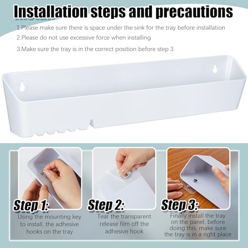 Image of Umigy 2 Pack 14 inch Kitchen Sink Tip Out Tray, False Drawer Front Flip Tray with Hinges & Clips, Sink Sponge Soap Organizer for Kitchen Bathroom, White