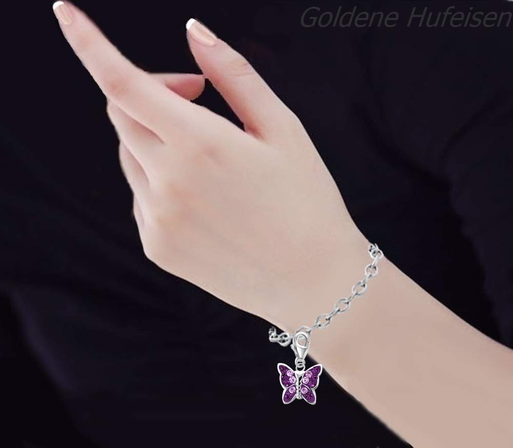 Goldene Hufeisen GH* Kids Petite breloque papillon en cristal améthyste violette en argent 925 véritable pour filles, enfants, femmes et bébés Idée cadeau, Verre Argent sterling émail verre Argent
