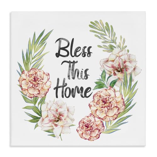 Stupell Industries Bless This Home Floral, 17 x 17 Inch Canvas Wall Art