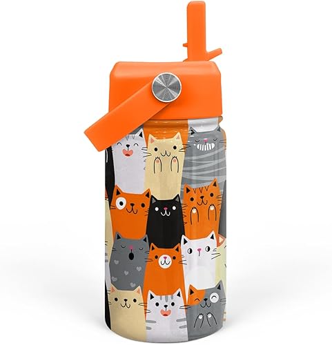 Miniatura 43 de SANDJEST Botella de agua para niños con tapa con pajilla, paquete de 2 botellas de agua aisladas de acero inoxidable de 12 onzas para niñas, taza de