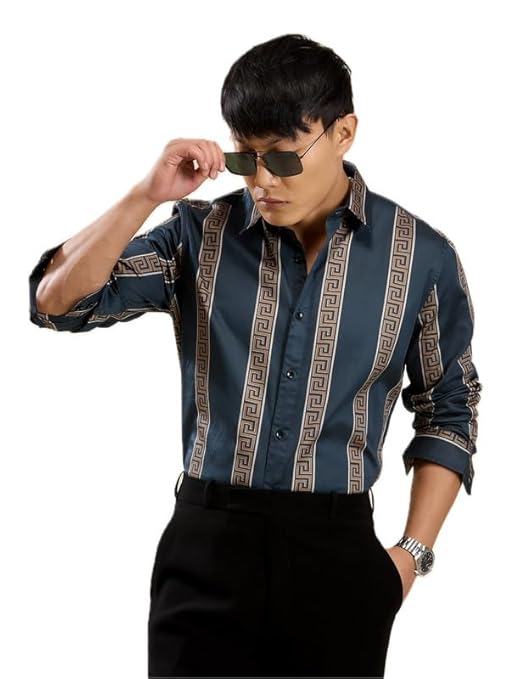 Men's Printed Regular Fit Full Sleeves Cotton Formal Shirt
