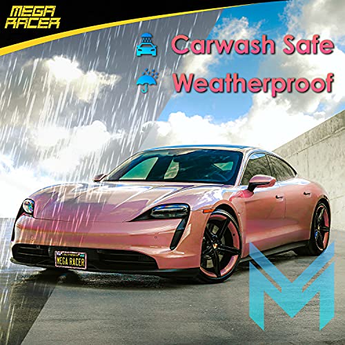 Mega Racer Crystal Diamond License Plate Frame - Premium 650 Pieces Pink Rhinestones Three Row, 2 Holes Stainless Steel Weatherproof, 1 Piece #TOP1