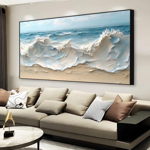 Ocean Wave Canvas Wall Art in Black Frame