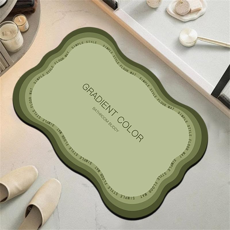 famesale Morandi Gradient Border Patterned Diatom Shower Super Absorbent Rubber Bath Mat Durable Entrance Floor Mat Non-slip Mouldproof Bath Mat
