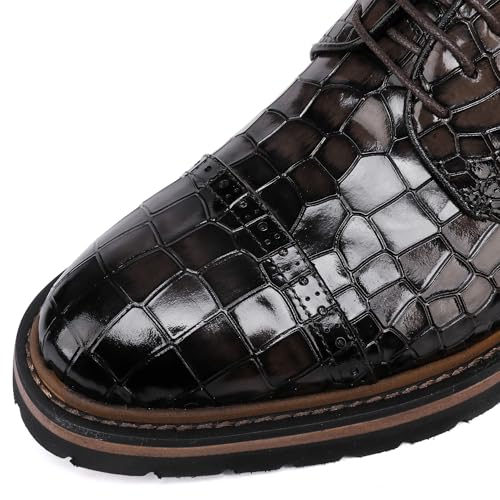 Image of Leather Dress Shoes Oxfords Business Brogue Shoes, Crocodile Pattern