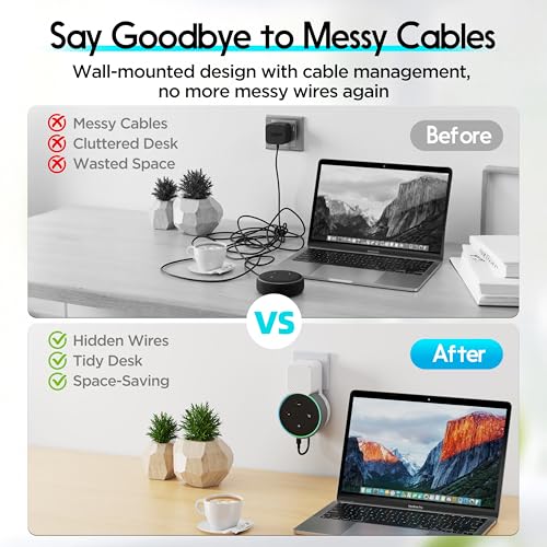 Image of Wall Mount Holder for Echo Dot 3rd Generation, Space Saving Accessories Smart Home Speakers, Clever Echo Dot 3rd Gen Accessories with Built-in Cable Management without Messy Wires - Carbon Fiber White