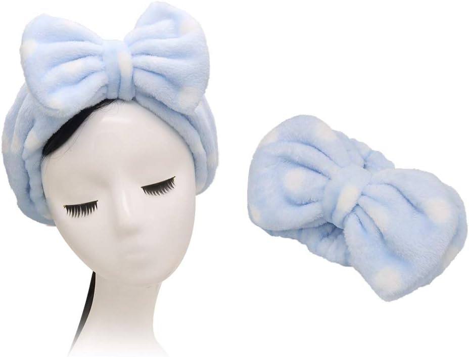 Shintop Sweet Super Soft Caroset Polka Dots Wash Cosmetic Headband Hairlace (Light Blue Polka dots)