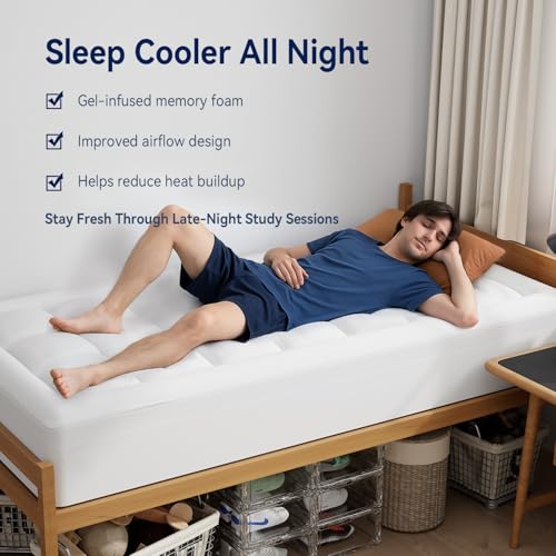 Image of ELEMUSE Twin XL Dorm Dual Layer 3 Inch Memory Foam Mattress Topper for College, Dorm Room Essentials, 2 Inch Cooling Gel Foam and 1 Inch Soft Pillow Top Bed Pad,Back to School Comfortable Support
