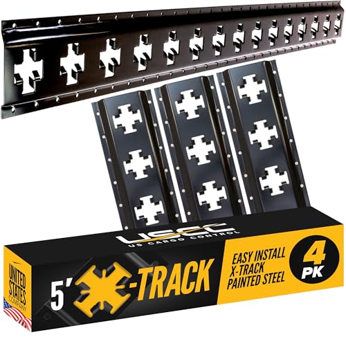 US Cargo Control X Track Rails (4-Pack) 5 FT Black X-Track Rail for Trailers Pickup Trucks Garages and Sheds - Use with E-Track Straps for Vertical and Horizontal Alignment