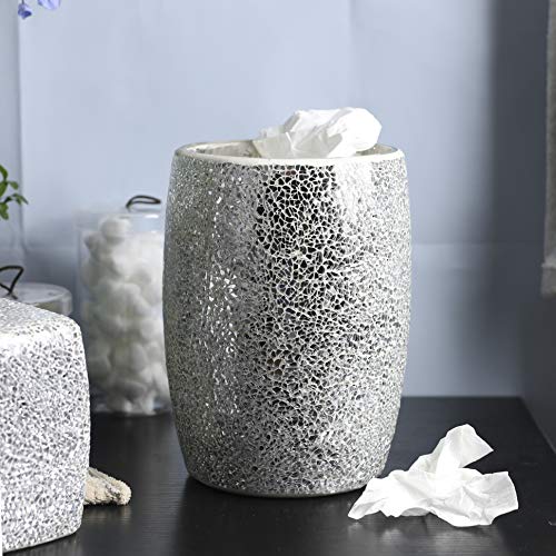 Whole Housewares | Bathroom Wastebasket | Mosaic Glass Decoration | Bathroom Décor | Bathroom Accessory | Glass Garbage Can | 7.5" X 10" (Silver) #TOP7