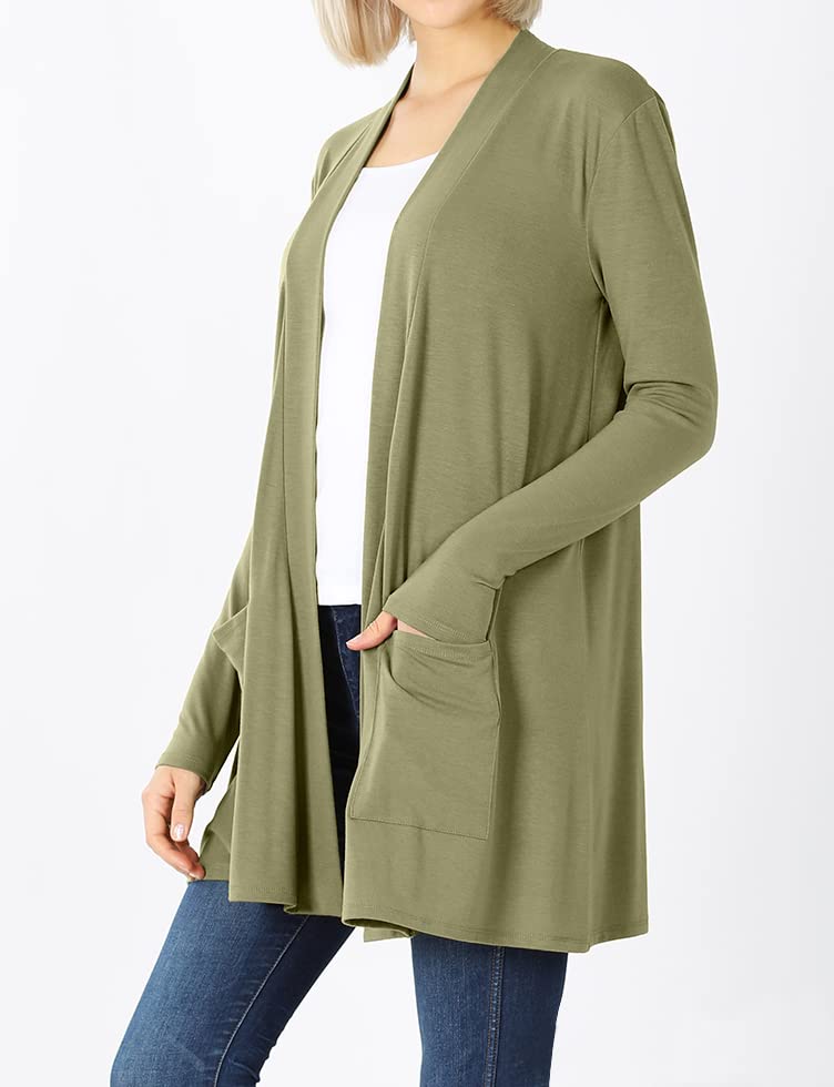 Image of Women's Open Front Cardigan Long Sleeve with Pockets Casual Outwear