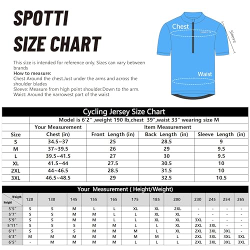 Spotti Men's Cycling Bike Jersey Short Sleeve with 3 Rear Pockets- Moisture Wicking, Breathable, Quick Dry Biking Shirt Lightblue