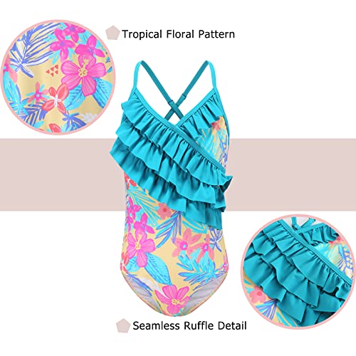 Image of Girls One Piece Swimsuits Hawaiian Ruffle Swimwear Beach Bathing Suit for Summer Vacation