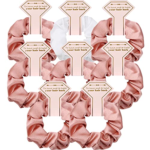 Product Image of the 8pcs Bridesmaid Proposal Gifts: Satin Hair Ties, Hair Scrunchies, Bachelorette Party Favors for Wedding (White & Rose Gold)