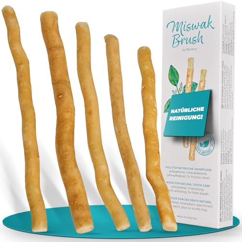 BLISSANY Miswak 1er Pack - 5 Stück - Natürliches Zahnputzholz zur sanften Zahnreinigung – Vegan & Plastikfrei – Traditionelle Miswak-Sticks aus Salvadora Persica für die tägliche Zahnpflege