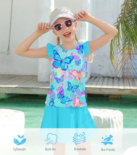 Image of Girls Swimsuit 2 Piece Ruffle Bathing Suit UPF 50+ Tankini Swimsuit Skirt with Lining Size 3-10