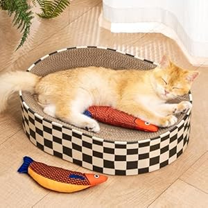 Cat Scratcher Bed,2 in 1 Oval Cat Scratching Board for Indoor,Scratch Pad Corrugated Cardboard Lounge Bowl Nest Couch Sofas for Kitty Play&Rest,Holiday Birthday Gift with Kittens Toy Fish Cat Scratcher Bed,2 in 1 Oval Cat Scratching Board for Indoor,Scratch Pad Corrugated Cardboard Lounge Bowl Nest Couch Sofas for Kitty Play&Rest,Holiday Birthday Gift with Kittens Toy Fish