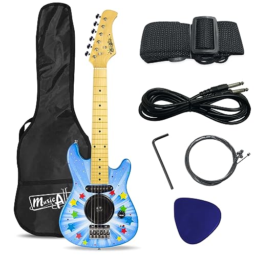 Music Alley Superkit de guitarra eléctrica para niños de tamaño 1/4 con amplificador incorporado, bolsa, correa y lecciones