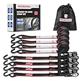 WORKPRO Ratchet Tie Down Straps, 4-Pack | 1' x 12' | 1500 lbs Break Strength Heavy Duty Ratchet Straps, Fits for Moving Appliances Motorcycle ATV Truck (Black&Red)