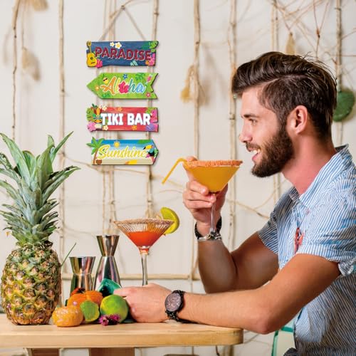 Image of HPNIUB Hawaii Tiki Bar Welcome Summer Wooden Sign, Funny Beach Hawaiian Luau Party Plaque Hanging Wall Decor, Vintage Farmhouse Door Sign for Outside Home Bar Kitchen Backyard