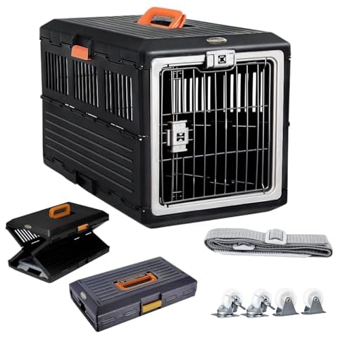 Pet Foldable Travel Cat Carrier, 27 Inch with 4 Wheels, Easy Foldable & Portable Collapsible Dog Carrier, IATA Compliant Dog Crate for Pets 15-30lbs Cover